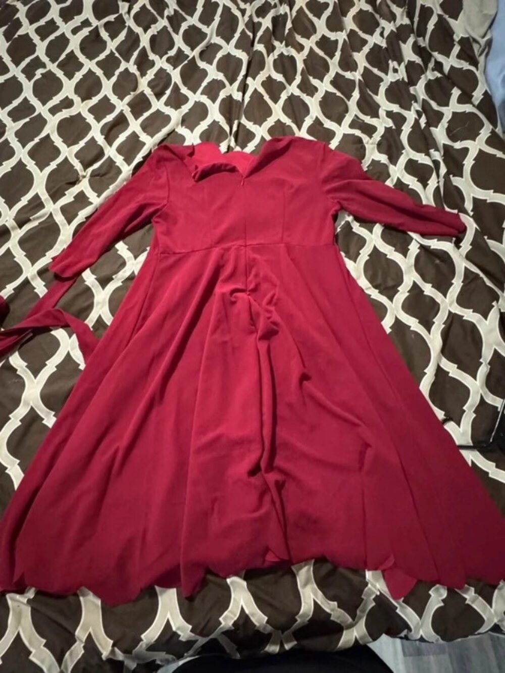 Shein Curve Burgundy Scallop Hem Wrap Style Dress with Tie Belt Plus 1XL